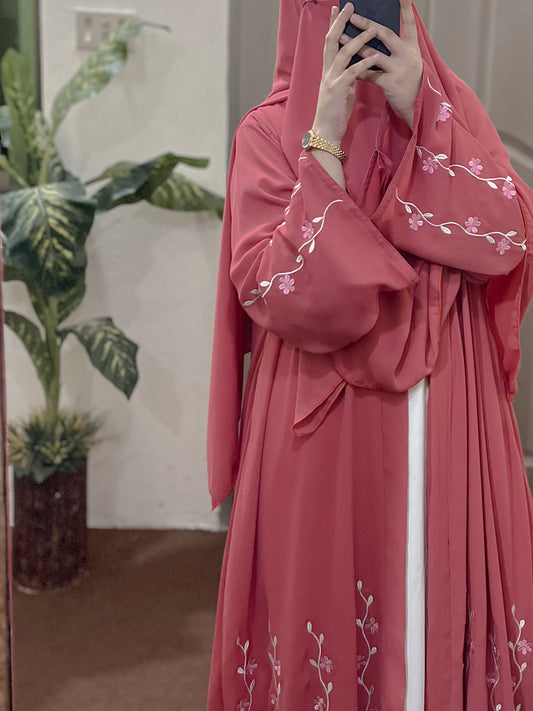 Floral Abaya – Dusky Pink