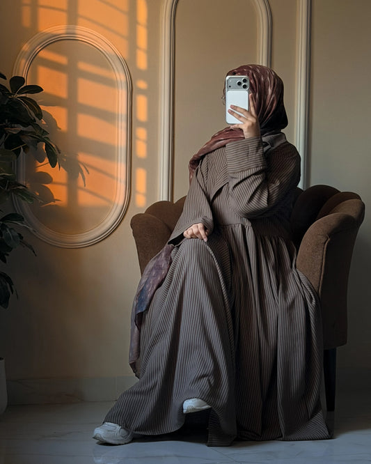 Striped Muse Abaya - Earthy Tone