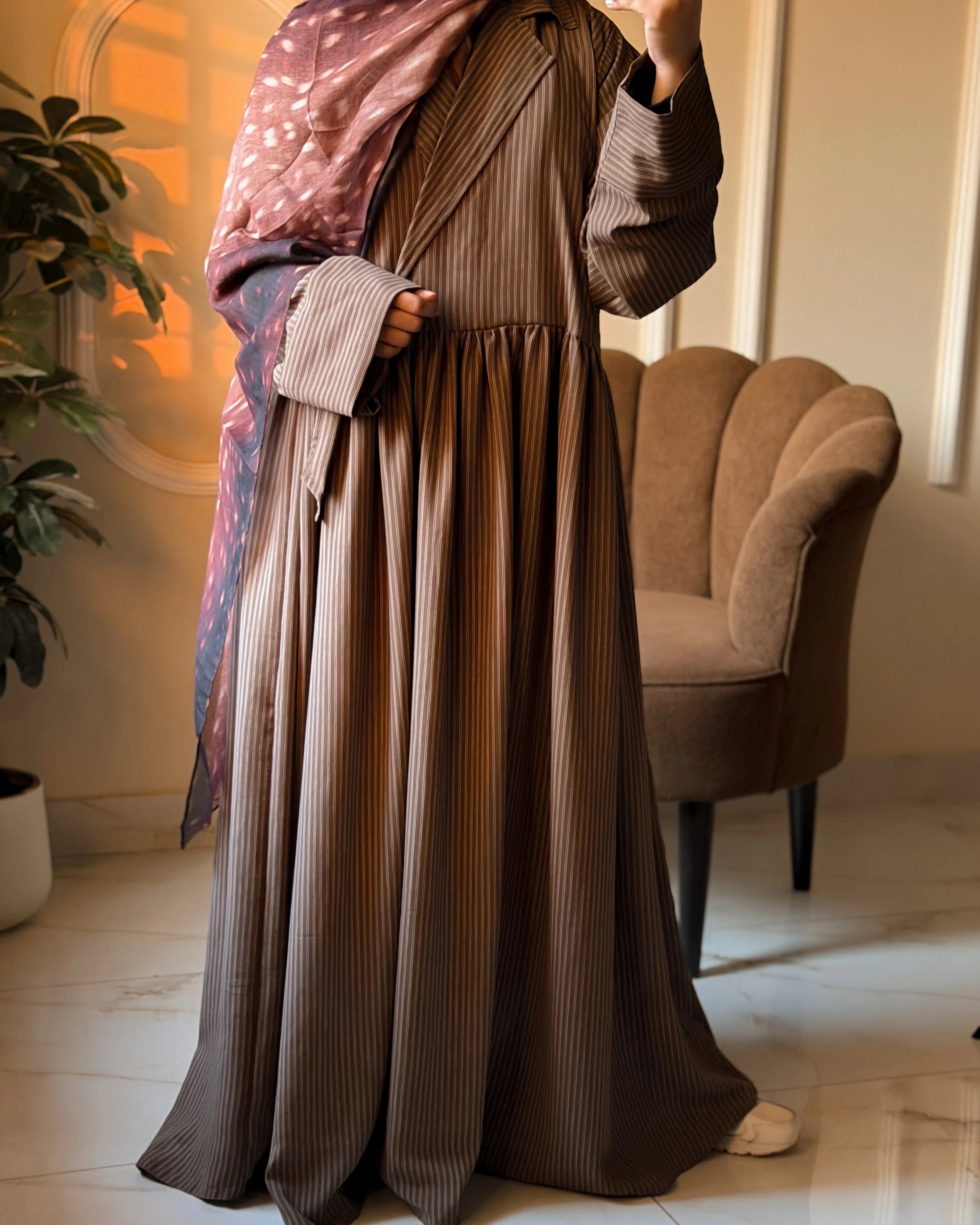 Striped Muse Abaya - Earthy Tone