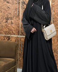 Aurah Basic - Black Striped Sleeve Abaya
