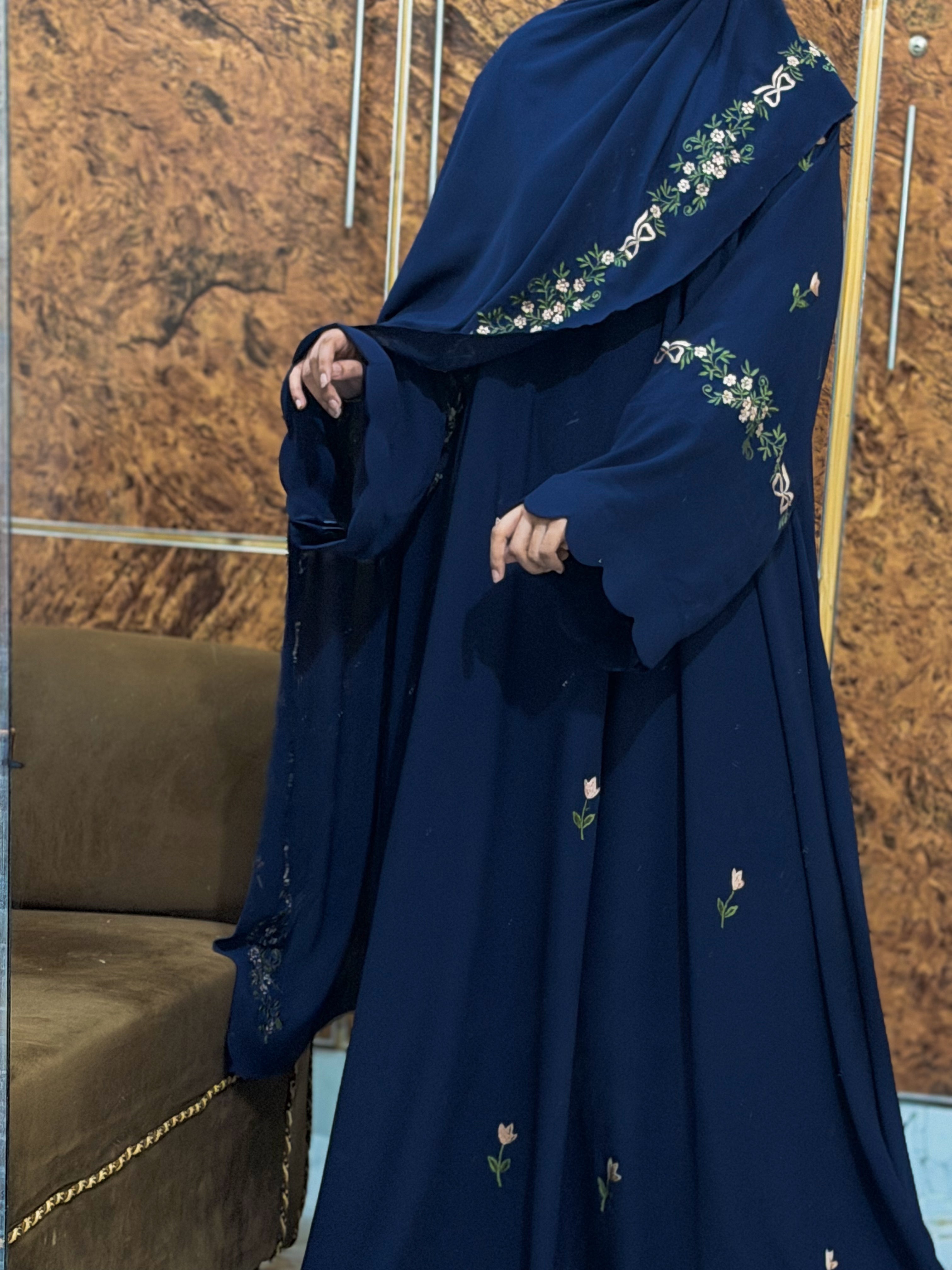 Rosette Abaya - Navy Blue