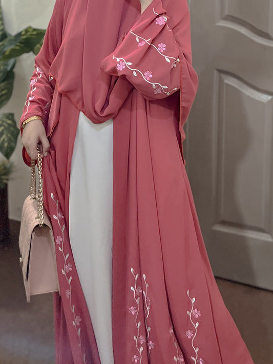 Floral Abaya – Dusky Pink