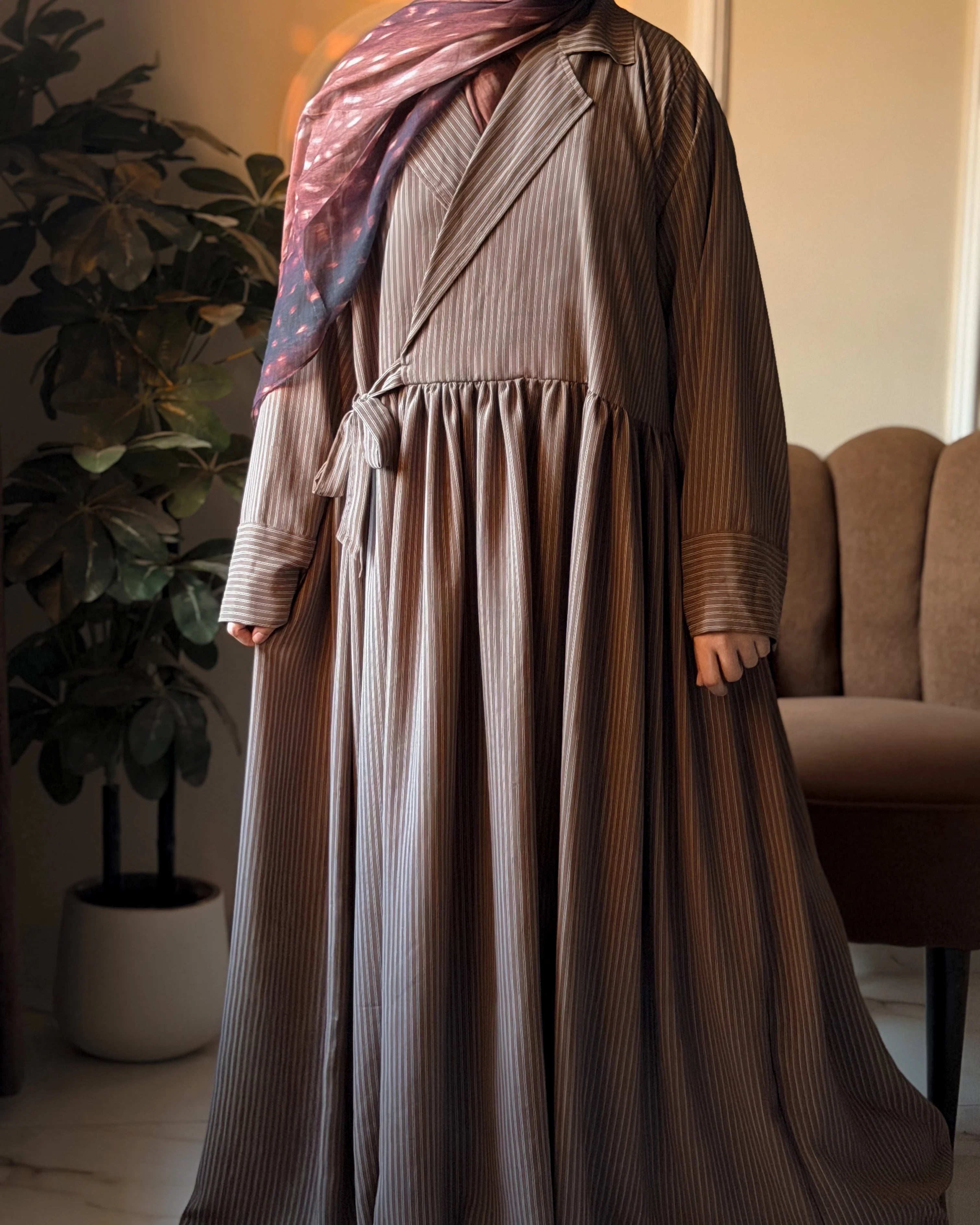 Striped Muse Abaya - Earthy Tone