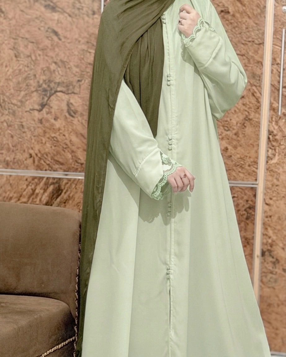 Sage Green - Lace Sleeves Abaya