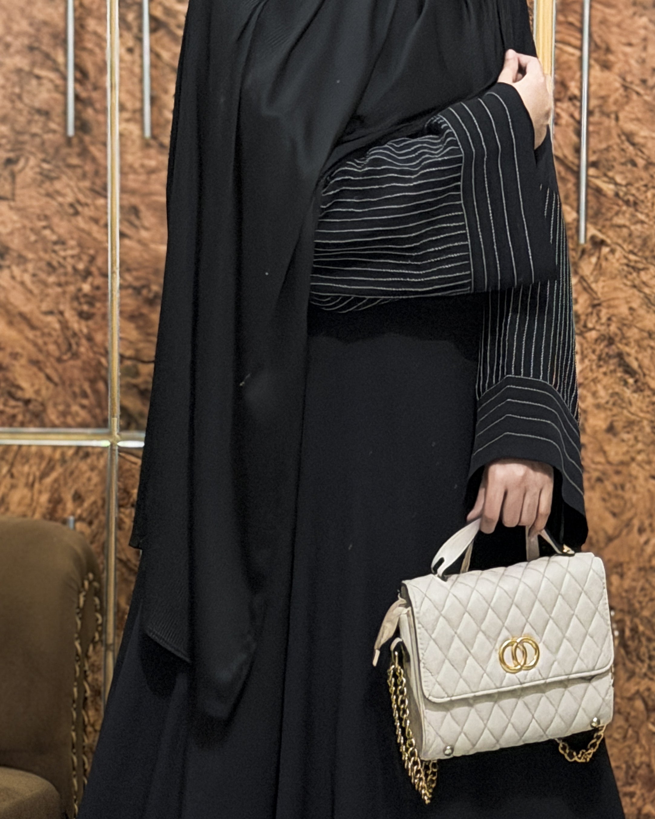 Aurah Basic - Black Striped Sleeve Abaya