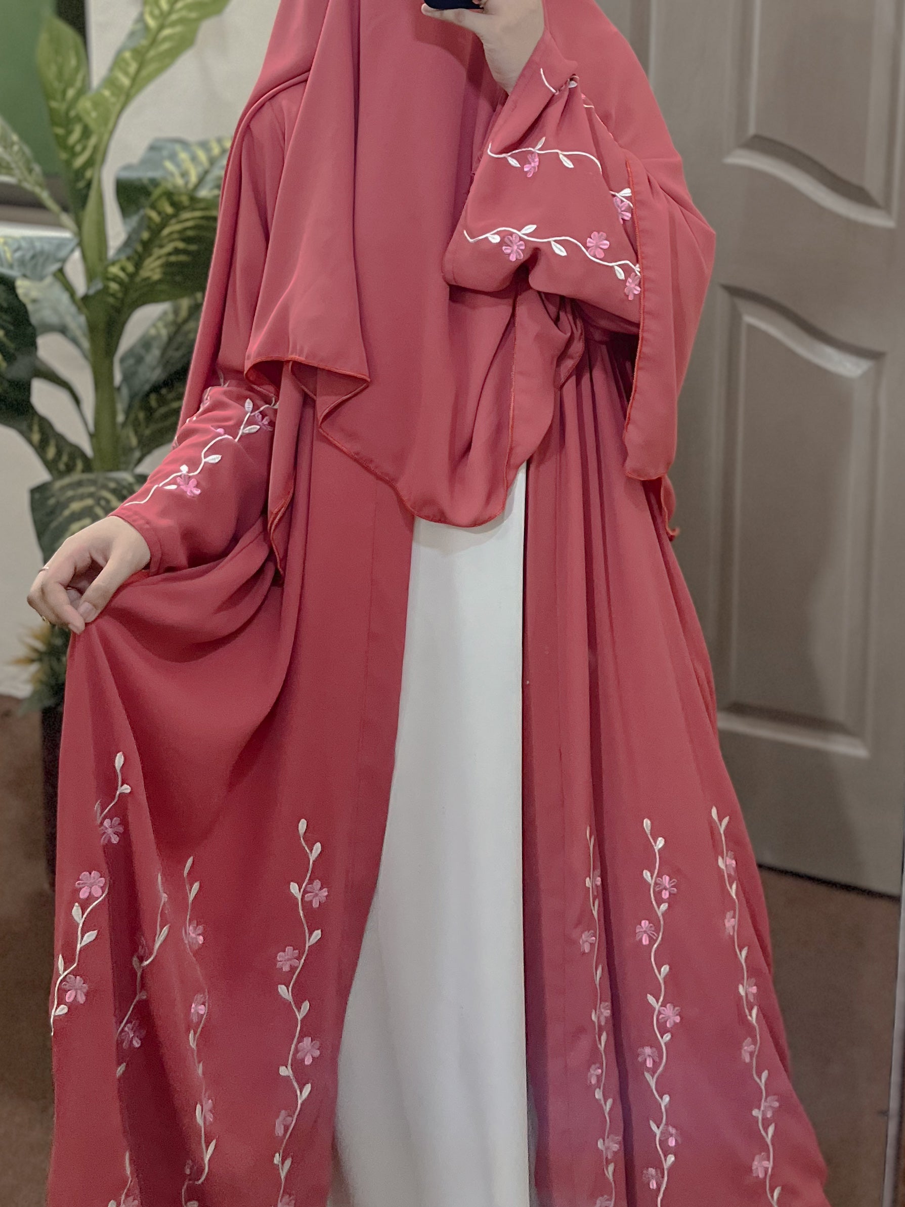 Floral Abaya – Dusky Pink
