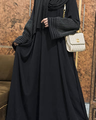 Aurah Basic - Black Striped Sleeve Abaya