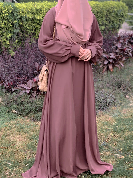 Classic Cuffed Sleeves Abaya – Dusty Pink