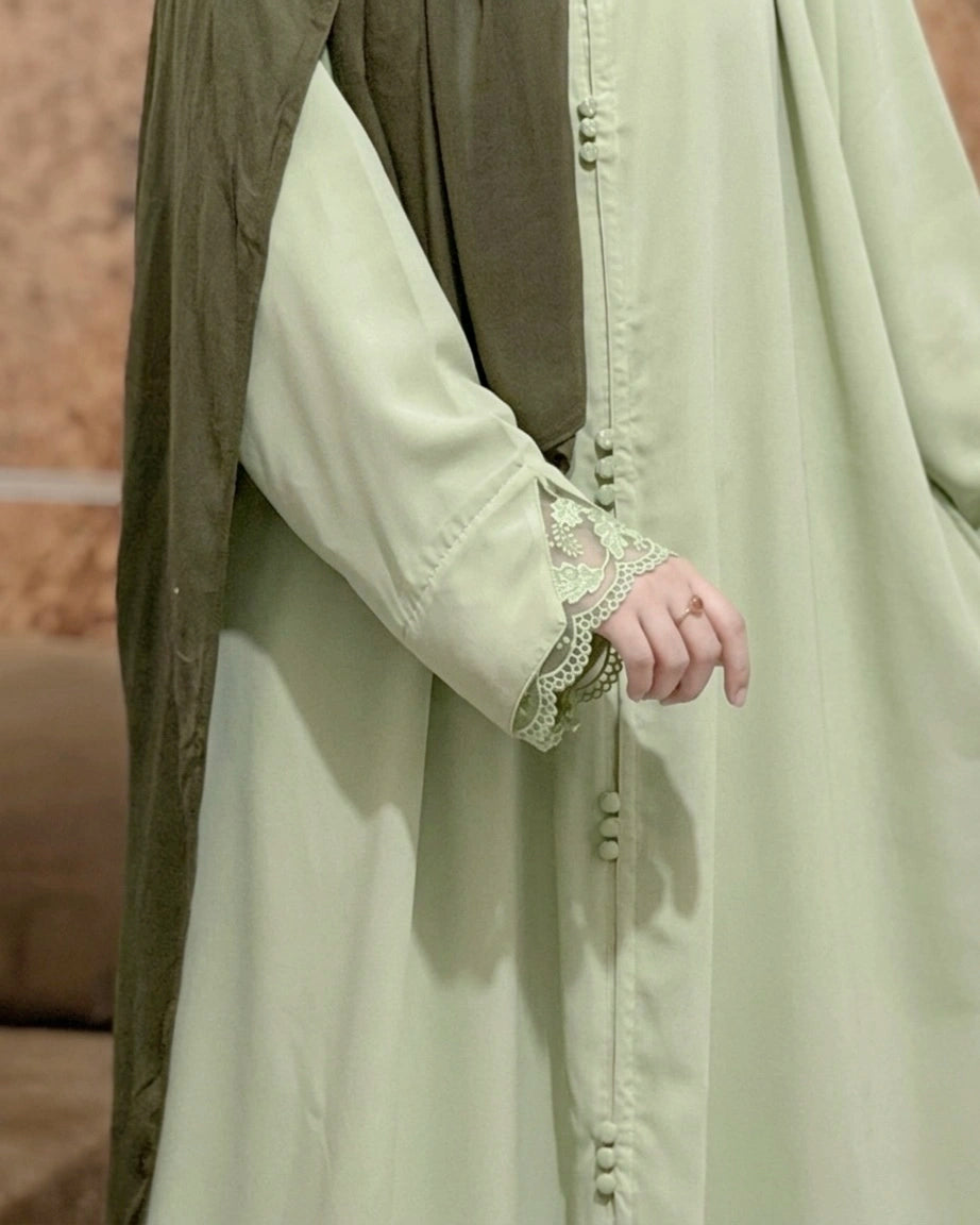 Sage Green - Lace Sleeves Abaya