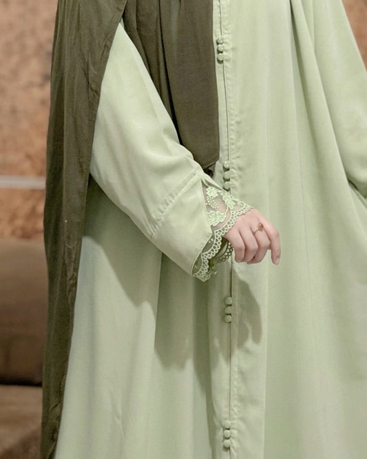 Sage Green - Lace Sleeves Abaya