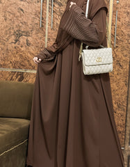 Aurah Basic - Walnut Brown Striped Sleeve Abaya