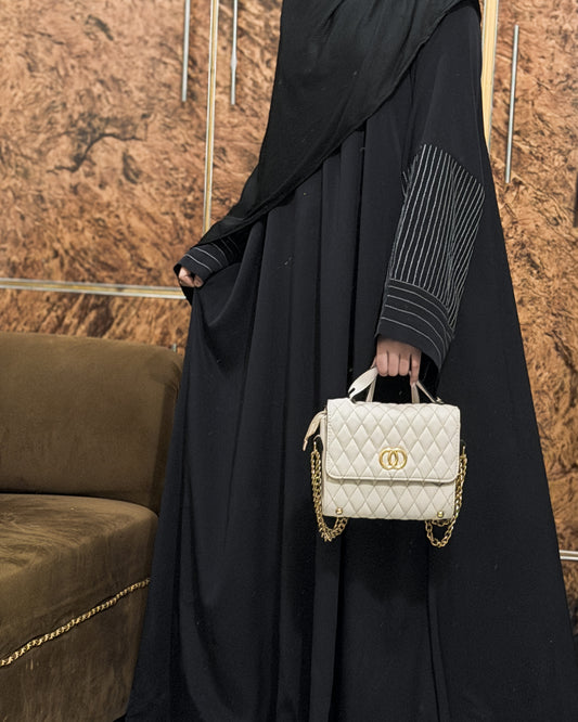 Aurah Basic - Black Striped Sleeve Abaya