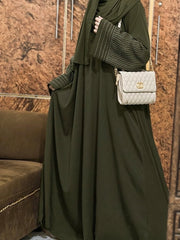 Aurah Basic - Olive Striped Sleeve Abaya