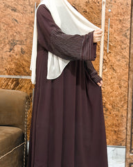 Aurah Basic - Walnut Brown Striped Sleeve Abaya