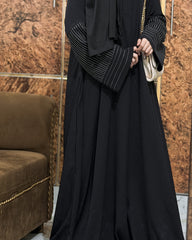 Aurah Basic - Black Striped Sleeve Abaya