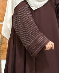 Aurah Basic - Walnut Brown Striped Sleeve Abaya