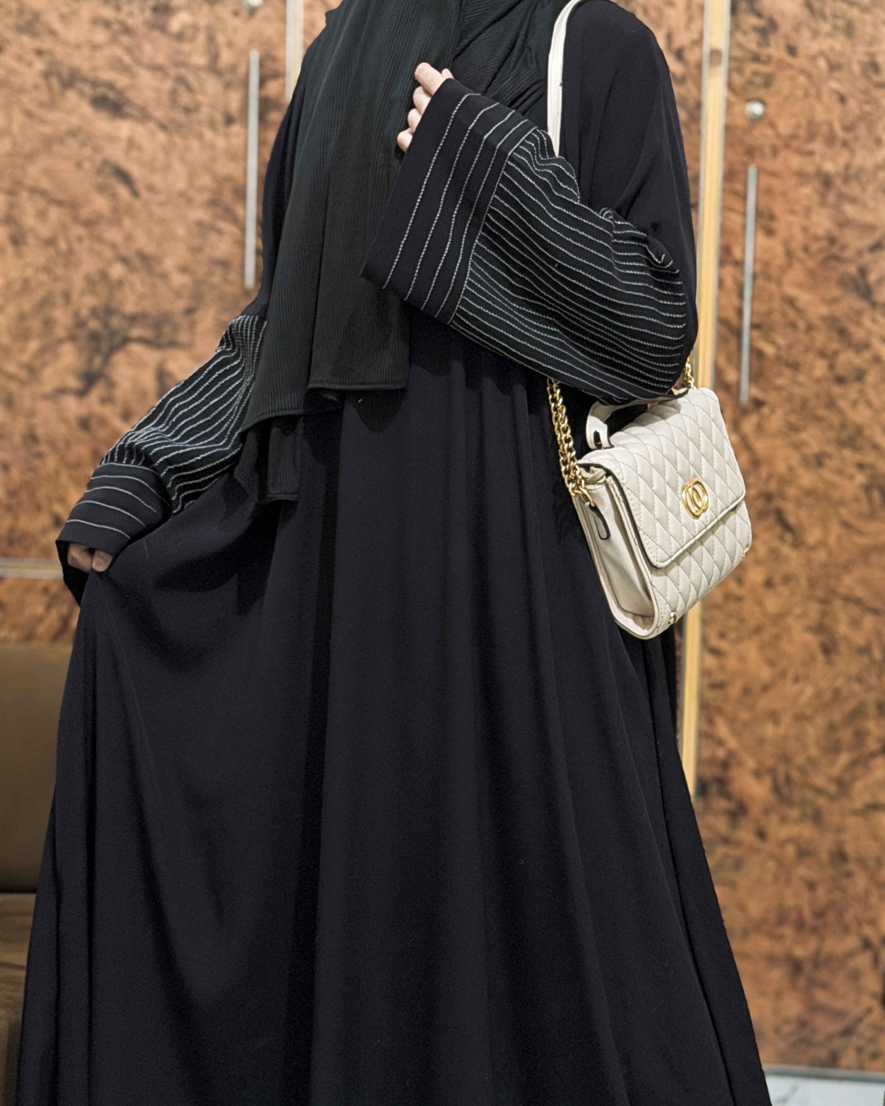 Aurah Basic - Black Striped Sleeve Abaya