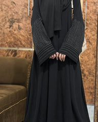 Aurah Basic - Black Striped Sleeve Abaya