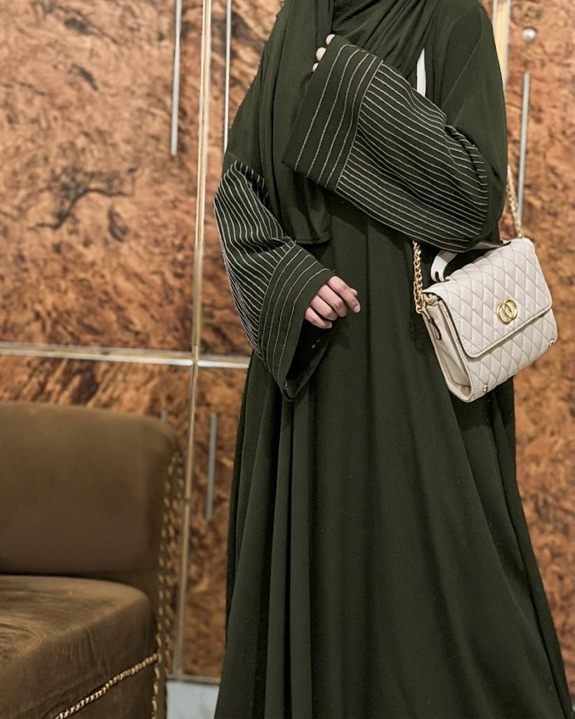 Aurah Basic - Olive Striped Sleeve Abaya